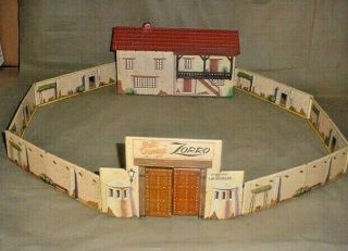 Vintage Marx Zorro Playset Tin Litho Hacienda Building Walls Balcony Doors