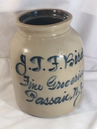 Antique Stoneware Jar J.  T.  F.  Bird Passaic Nj Jersey Fine Groceries Pottery