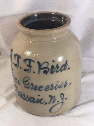 Antique Stoneware Jar J.  T.  F.  Bird Passaic NJ Jersey Fine Groceries Pottery 2