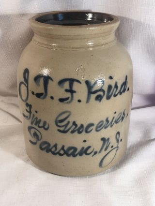 Antique Stoneware Jar J.  T.  F.  Bird Passaic NJ Jersey Fine Groceries Pottery 6