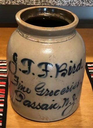 Antique Stoneware Jar J.  T.  F.  Bird Passaic NJ Jersey Fine Groceries Pottery 8