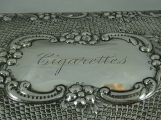 LARGE EDWARDIAN solid silver CIGARETTE BOX,  1901 2