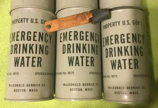 1950 ' s U.  S.  Military Drinking Water Emergency 6 Cans One Opener  3