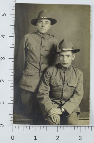 WW1 Doughboys,  American Soldiers in Uniform,  Real Photo Postcard,  RPPC PC - 85 2
