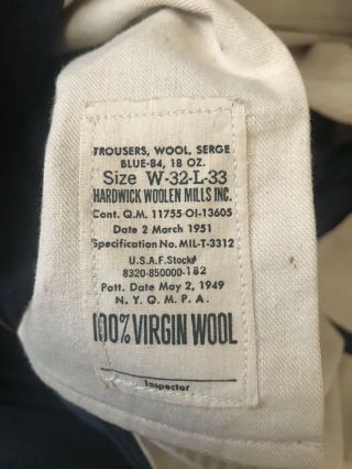 Coat Trousers Mans Wool serge blue 84 18 oz 40L US Air Force Korean War USAF 12