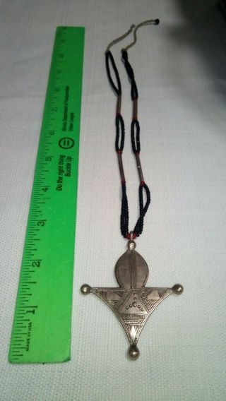 Vintage Nomadic Tuareg Tribal Amulet Pendant Beaded Necklace Signed Nomad