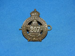Wwi - Wwii Canadian Cap Hat Badge,  207th Ottawa Carleton Battalion (165)