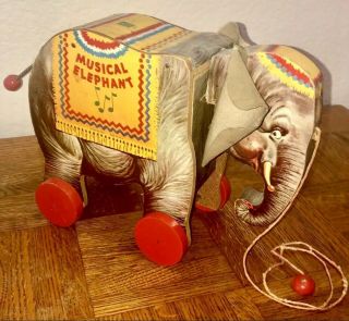 1948 Complete Vintage Fisher Price Musical Elephant Pull Toy