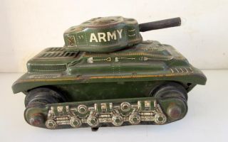 Vintage Old Rare Battery Operated T.  N Mark Army War Litho Print Tin Toy Japan