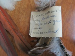 3 Antique Brazil Indigenous Parrot Feather Headdress Necklace Headband 2