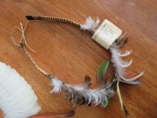 3 Antique Brazil Indigenous Parrot Feather Headdress Necklace Headband 4