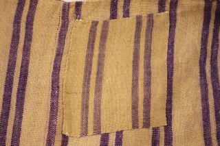 Purple Striped Fabric French Jute Textile Rustic Primitive Mattress Cover C 1900