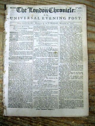 1763 Newspaper Great Britain Gains Florida From Spain After French & Indian War