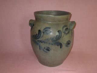 Antique 19th C Stoneware Flower Decorated 3 Gal Maryland Ovoid Crock David Parr
