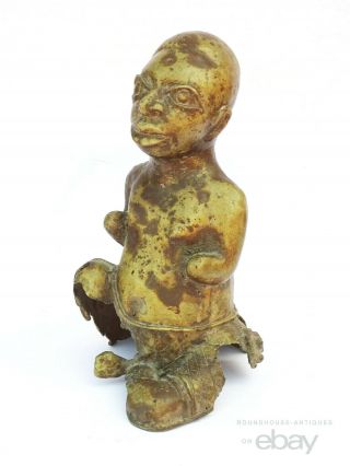 Antique African Benin Cast Bronze Seated Figure Nigerian Tribal Shaman