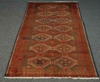 Handmade Geometric Distressed Oriental Vintage Red Wool Persian Area Rug