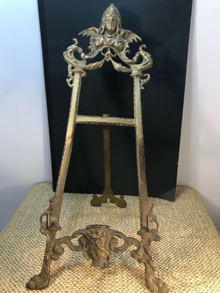 Antique Brass Art Nouveau Table Top Easel Picture Holder 18 " Tall Four Winds