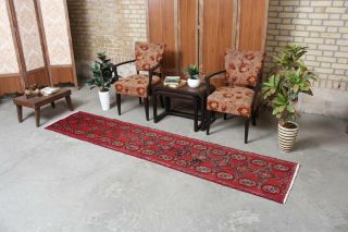 Handmade Distressed Persian Red Area Rug 2x9 Runner Vintage Oriental Geometric 10