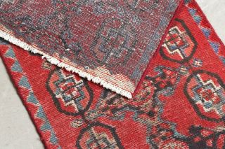 Handmade Distressed Persian Red Area Rug 2x9 Runner Vintage Oriental Geometric 2