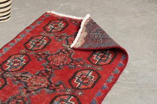 Handmade Distressed Persian Red Area Rug 2x9 Runner Vintage Oriental Geometric 5