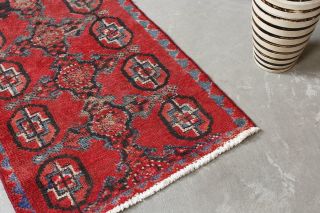 Handmade Distressed Persian Red Area Rug 2x9 Runner Vintage Oriental Geometric 6