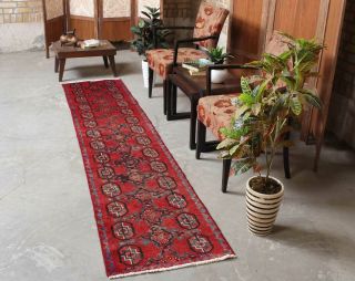 Handmade Distressed Persian Red Area Rug 2x9 Runner Vintage Oriental Geometric 7