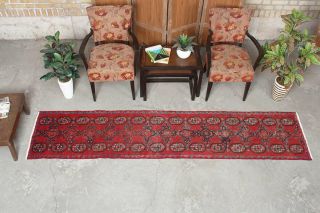 Handmade Distressed Persian Red Area Rug 2x9 Runner Vintage Oriental Geometric 9