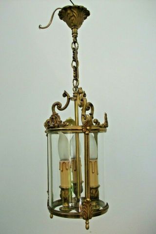 Vintage French Bronze Light Cylinder Ceiling Lantern With Hand Blown Glass 12