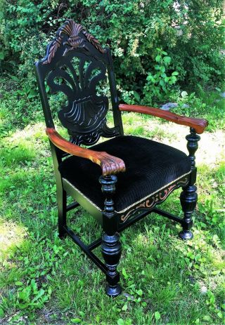 1920 ' s Antique Chair Throne Gothic Arm Vintage Chair Custom Black Retro Chic 11