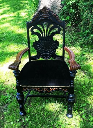1920 ' s Antique Chair Throne Gothic Arm Vintage Chair Custom Black Retro Chic 4