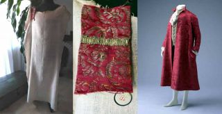 18th C.  Rare English Dressing Robe Banyan Full Back Lining,  Silk Fragment & Tag