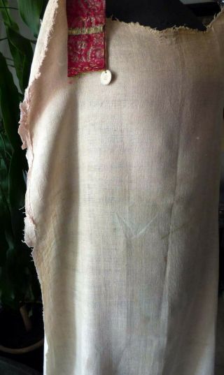 18th C.  RARE ENGLISH DRESSING ROBE BANYAN FULL BACK LINING,  SILK FRAGMENT & TAG 4