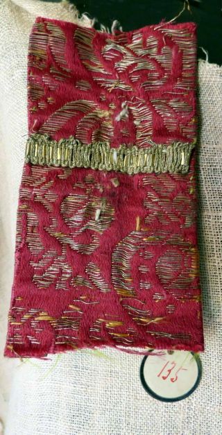 18th C.  RARE ENGLISH DRESSING ROBE BANYAN FULL BACK LINING,  SILK FRAGMENT & TAG 9