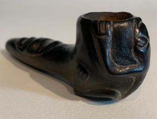Taino Basalt Figural Pipe.  Face And Frog.  PreColumbian 2