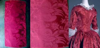 18th C.  Gorgeous Bizarre Spitalfields Red Damask Panel Att.  Anna M.  Garthwaite