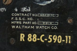 WWII Era Waltham Aircraft Airplane 8 Day Clock CDIA R - 88 - C - 590 - 11 BU AER 5