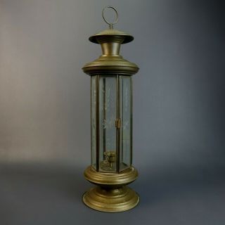 Antique Plantation Brass Candle Lantern Carriage Or Inn Lamp W/etched Glass