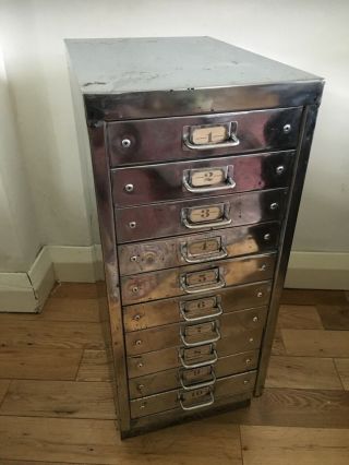 Fabulous vintage polished steel office drawer cabinet.  10 drawer A4,  industrial 2