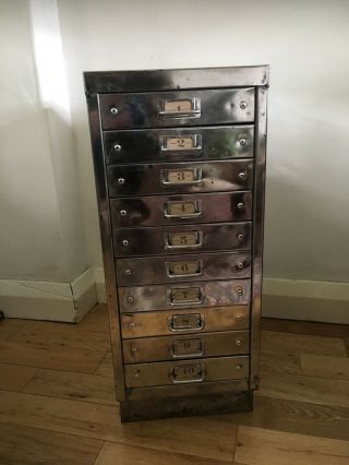 Fabulous vintage polished steel office drawer cabinet.  10 drawer A4,  industrial 3