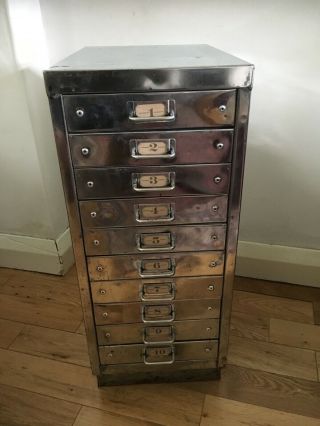 Fabulous vintage polished steel office drawer cabinet.  10 drawer A4,  industrial 4