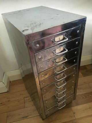 Fabulous vintage polished steel office drawer cabinet.  10 drawer A4,  industrial 6