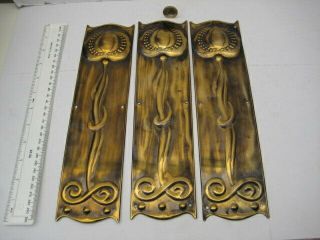 Three Vintage Art Nouveau Brass Door Finger Push Plates