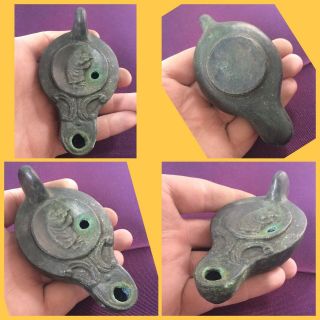 Rare Ancient Roman Bronze Scene Oil Lamp,  2nd To 4th Century Ad