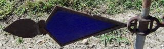 Antique Cast Iron Weathervane Arrow Heart Shaped Cobalt Blue Glass Kite Tail 3