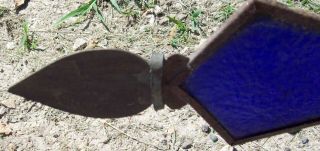 Antique Cast Iron Weathervane Arrow Heart Shaped Cobalt Blue Glass Kite Tail 5