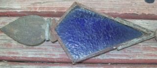Antique Cast Iron Weathervane Arrow Heart Shaped Cobalt Blue Glass Kite Tail 7