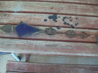 Antique Cast Iron Weathervane Arrow Heart Shaped Cobalt Blue Glass Kite Tail 8