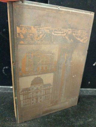 Antique LARGE Copper Print Block Plate Historic Architecture Buildings C4 - 2 5