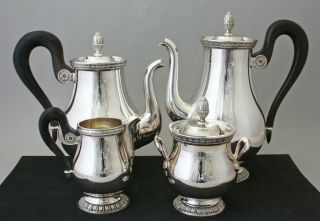 Christofle Malmaison Pattern Silver Plated 4 Piece Tea & Coffee Set /sugar/ Milk