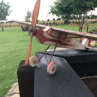 Antique Wood AIRPLANE Weather Vane Vintage Primitive Folk Art Whirligig Plane 3